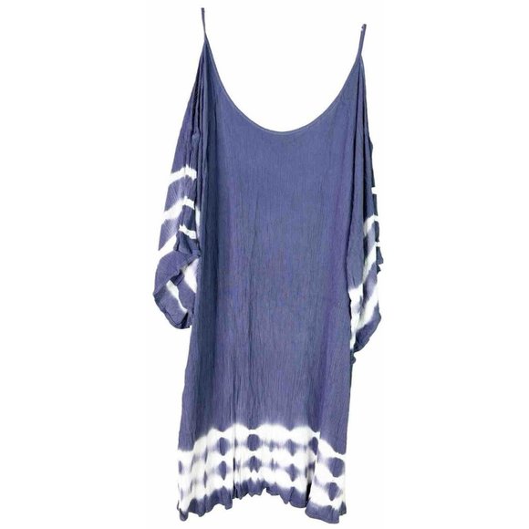 Buy Together You & I Large Cold Shoulder Crepe Dress Coverup Tie Dye Blue GUC - Picture 1 of 6